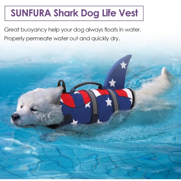 Patriotic Dog Life Jacket with Shark Fin New - Picture 5 of 14